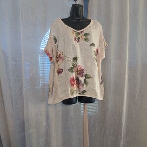 218. Belle Fance Cream With Pink And Green Floral Print - Large